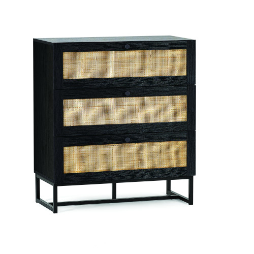 Padstow Black Rattan 3 Drawer Chest (D40 x W80 x H90cm)