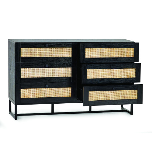 Padstow Black Rattan 6 Drawer Wide Chest (D40 x W120 x H75cm)