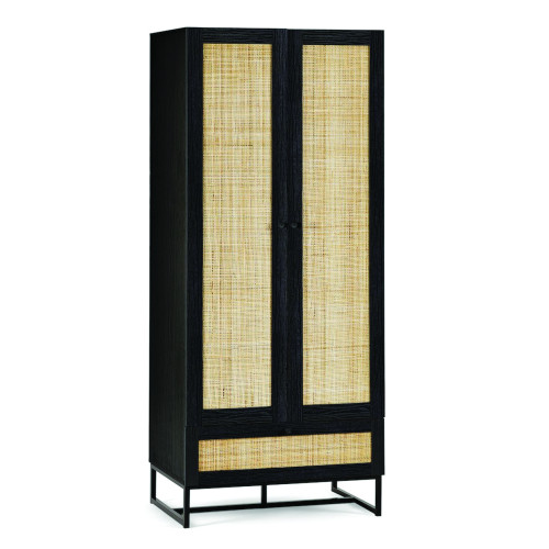Padstow Black Rattan 2 Door Combination Wardrobe (D56 x W80 x H190cm)