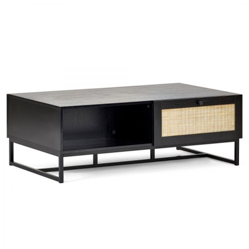 Padstow Black Rattan Coffee Table with 2 Drawers  (D70 x W120 x H42)