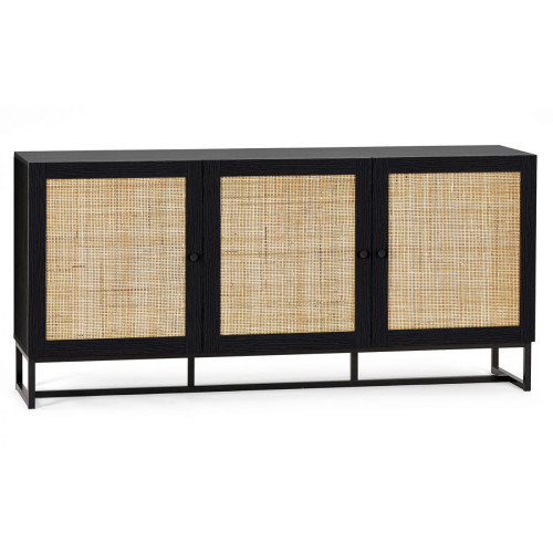 Padstow Black Rattan 3 Door Sideboard (D40 x W160 x H75)