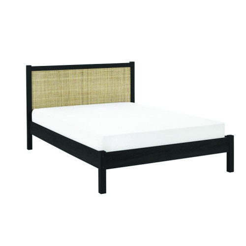 Padstow Black Rattan LFE Wooden Bed - Double (D212 x W145 x H100cm)