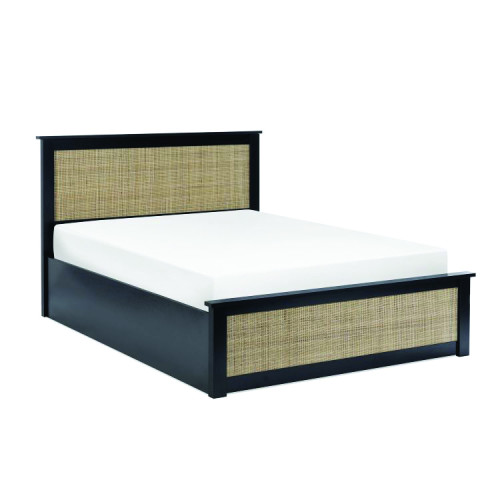 Padstow Black Rattan Wooden Lift Up Storage Bed - Double (D206 x W151 x H106cm)
