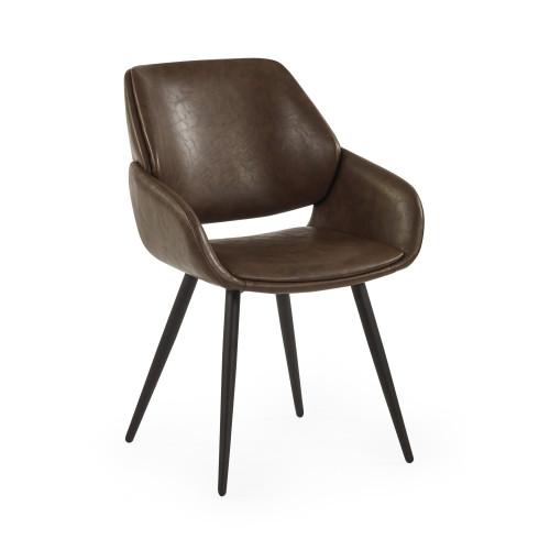 Set of 2 Parker Brown Faux Leather Upholstered Dining Chairs (H84 x W55 x D58cm)