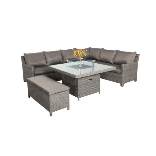Paris Grey Rattan 8 Seater Deluxe Modular Corner Lounging Set with Square Fire Pit Table