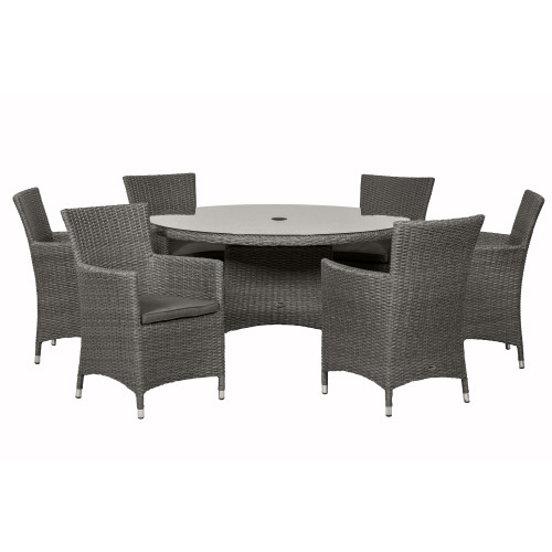 Paris Grey Rattan 6 Seater Round Carver Set