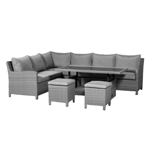 Paris Grey Rattan 8 Seater Deluxe Modular Corner Dining Set with Adjustable Table