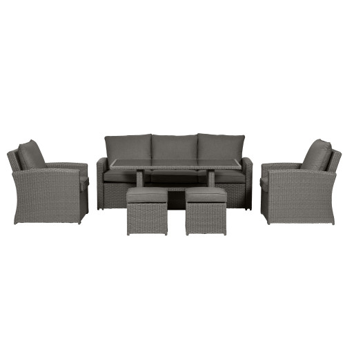 Paris Grey Rattan 7 Seater Deluxe Sofa Dining Set with Adjustable Table