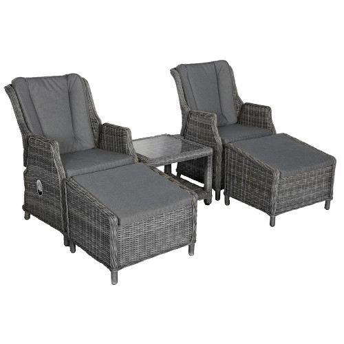 Paris Grey Rattan 2 Seater Highback Recliner Comfort Set