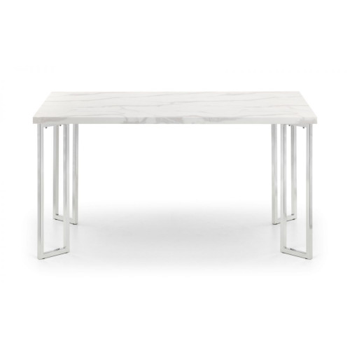 Positano White Marble and Chrome Finish Rectangular Dining Table (D90 x W150 x H76)