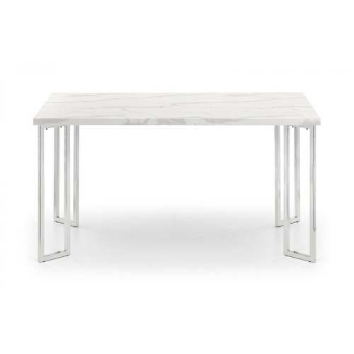 Positano White Marble and Chrome Finish Rectangular Dining Table (D90 x W150 x H76cm)