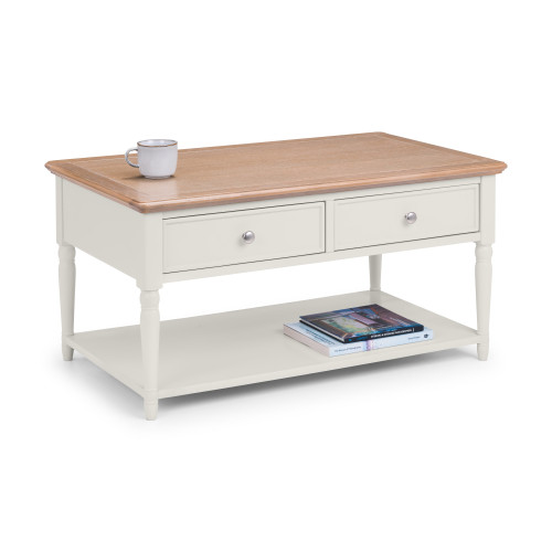 Provence Oak and Pale Grey 2 Drawer Coffee Table (D60 x W50 x H100)
