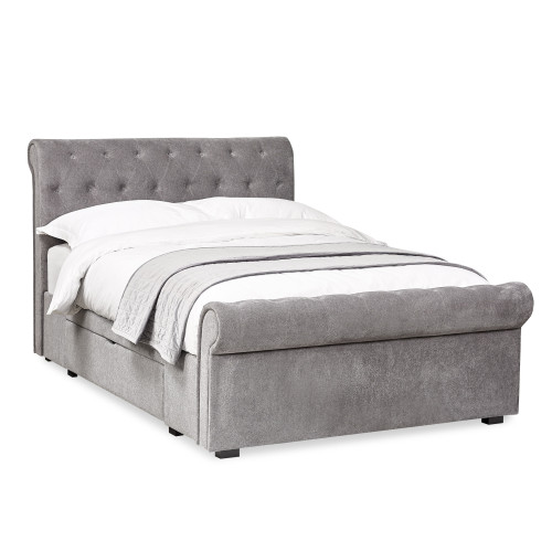 Ravello Grey Chenille Upholstered Kingsize Bed with 2 Drawers (H114.5 x W147 x D235cm)