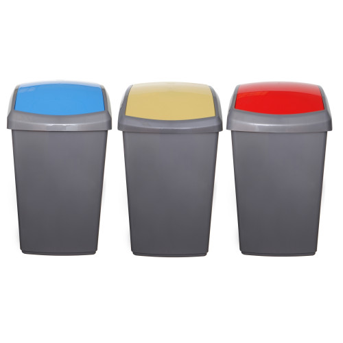 Whitefurze Set of 3 Recycling Bins 50 Litre (H67 x W34 x D39cm) - Blue/Yellow/Red