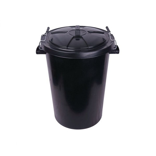 Black Dustbin with Clasp Handles 90 Litre