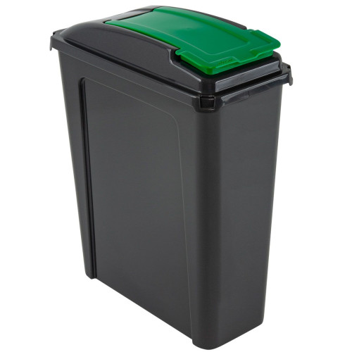 Recycle It Slimline Bin with Lid 25 Litre (H51 x W19 x D40cm) - Green