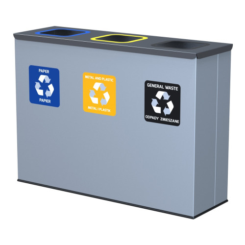Grey 3 Compartment Recycling Bin 3 x 60 Litre