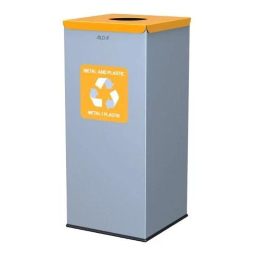 Grey and Yellow 60 Litre Square Recycling Bin