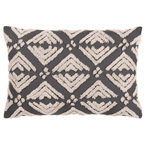 Grey Cotton Tufted Rectangle Cushion 40 x 60cm