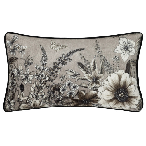Wylder Harlington Gardenia Floral Piped Polyester Filled Rectangle Cushion 30 x 50cm - Sepia