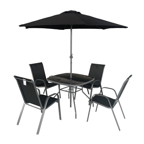 Rio Black Mesh 4 Seater Set with Parasol