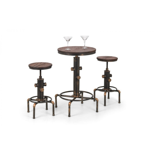 Rockport Elm with Black and Brushed Copper Metal Bar Table (D66 x W66 x H90)