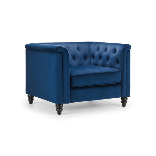 Sandringham Blue Velvet Fabric with a Black Leg Finish Chair (D106 x W87 x H77)