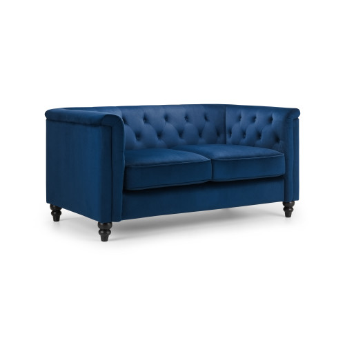 Sandringham Blue Velvet Fabric with a Black Leg 2 Seater Sofa (D155 x W87 x H77)