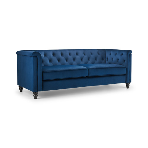 Sandringham Blue Velvet Fabric with a Black Leg 3 Seater Sofa (D206 x W87 x H77)