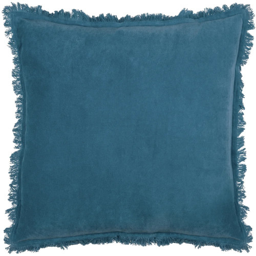 Blue Velvet Frill Edge Square Cushion 43 x 43cm