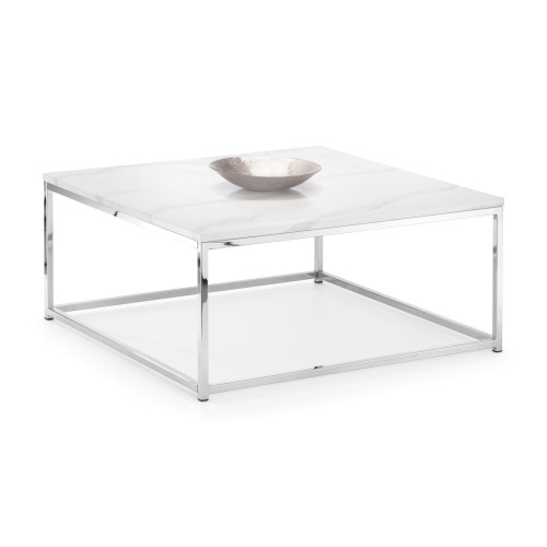Scala Chrome Base with a White Marble Finish Coffee Table (D90 x W90 x H40)