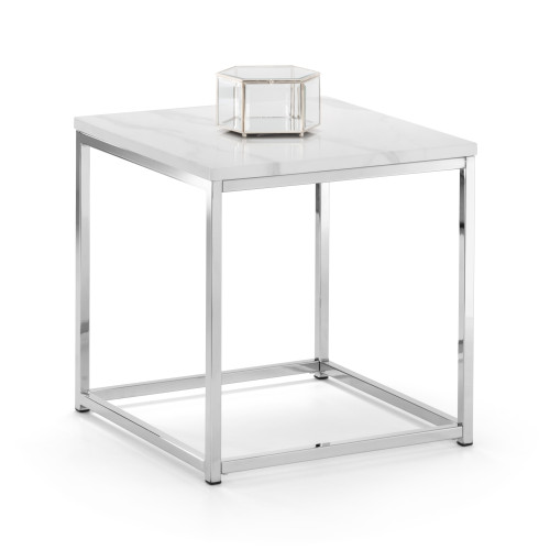 Scala Chrome Base with a White Marble Finish Top Lamp Table (D50 x W50 x H50cm)