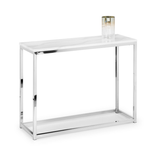 Scala Chrome Base with a White Marble Finish Console Table (D35 x W100 x H76cm)