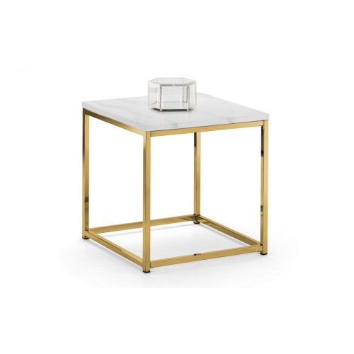 Scala Gold Finish Base with a White Marble Finish Top Lamp Table  (D50 x W50 x H50)