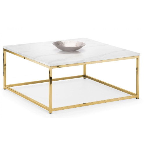 Scala Gold Finish Base with a White Marble Finish Top Coffee Table (D90 x W90 x H45cm)