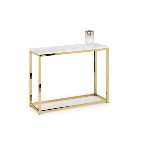 Scala Gold Finish Base with a White Marble Finish Top Console Table   (D35 x W100 x H76)