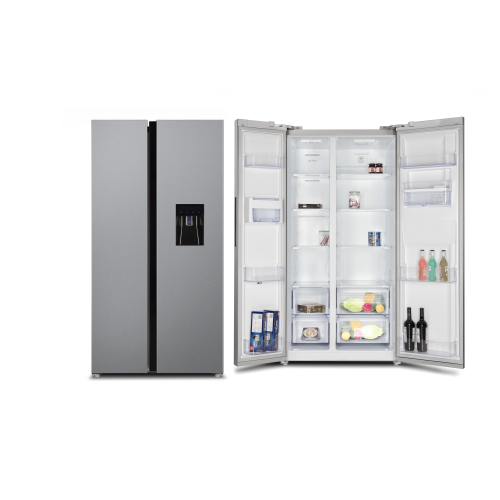 SIA Freestanding 2 Door American Style Fridge Freezer (H178 x W91.1 x D74.6cm) - Silver
