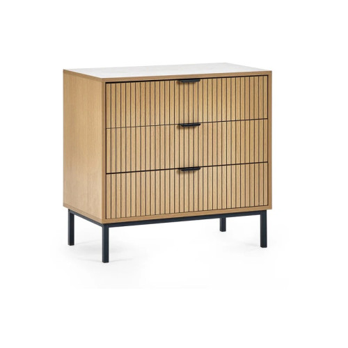 Sia Slatted Wood 3 Drawer Chest (D40 x W72 x H69cm)