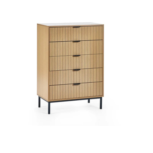 Sia Slatted Wood 5 Drawer Chest (D40 x W72 x H103cm)