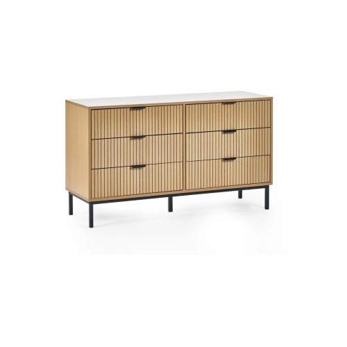 Sia Slatted Wood 6 Drawer Wide Chest (D40 x W120 x H69cm)