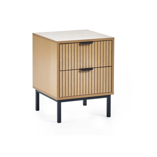 Sia Slatted Wood 2 Drawer Bedside (D40 x W40 x H52cm)