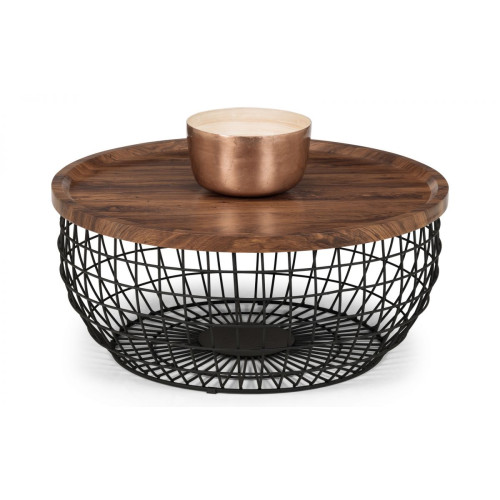 Smithson Black Metal and Walnut Finish Storage Coffee Table (D80 x W x H36cm)