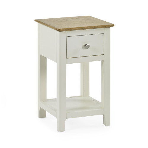 Somerset White and Oak Compact 1 Drawer Bedside Table with Shelf (H57.5 x W34 x D35cm)