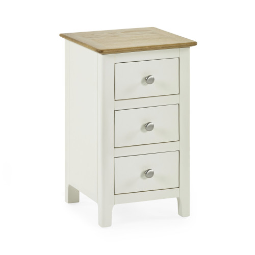 Somerset White and Oak Compact 3 Drawer Bedside Table (H57.5 x W34 x D35cm)