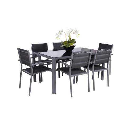 Sorrento Black Mesh 6 Seater Padded Chair Rectangular Dining Set