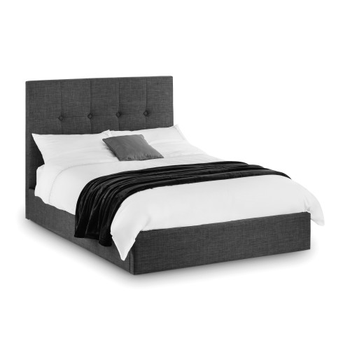 Sorrento Slate Grey Linen High Headboard Lift Up Bed - Double (D207 x W146 x H121cm)