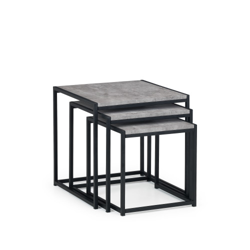 Staten Concrete Finish and Black Steel Nest of 3 Tables (D45 x W45 x H45cm)