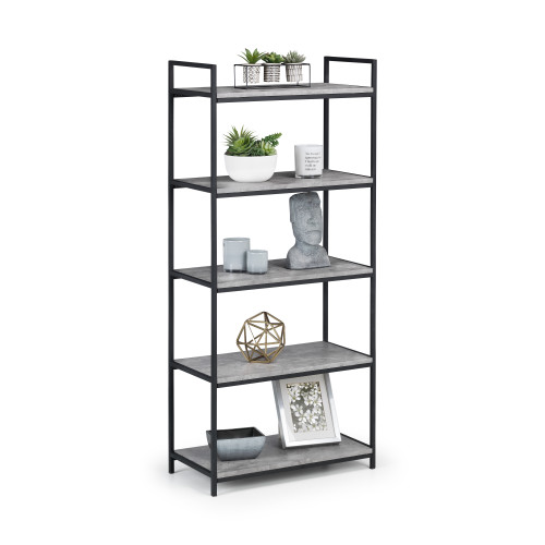 Staten Concrete Finish and Black Steel Tall Bookcase (D32 x W62 x H140)
