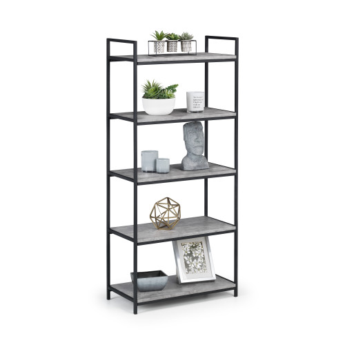 Staten Concrete Finish and Black Steel Tall Bookcase (D32 x W62 x H140cm)