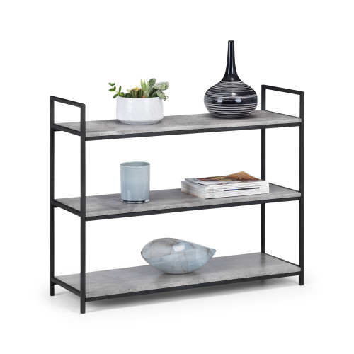 Staten Concrete Finish and Black Steel Low Bookcase (D32 x W100 x H80)